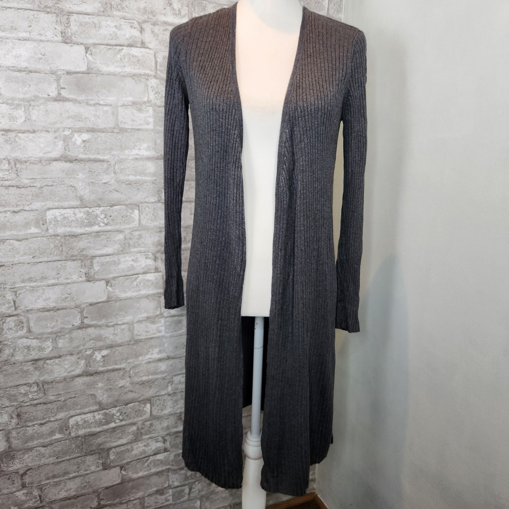 INC Charcoal Ribbed Longline Duster Cardigan Minimalist Quiet Luxury XS